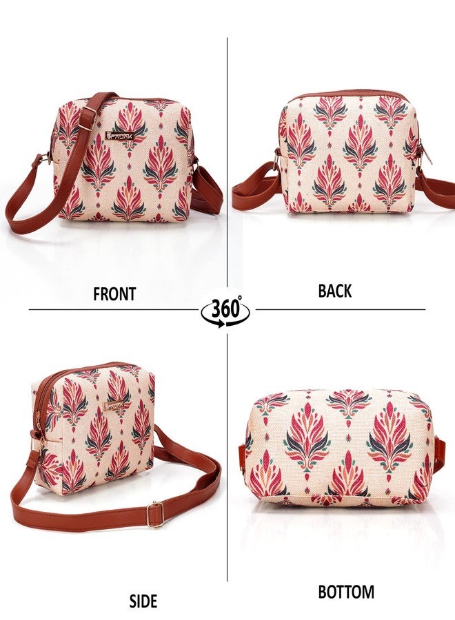 FADAK Bohemian Crossbody Sling Bag for Women & Girls | Ethnic Jacquard Print with Blue & White Pattern (MULTI) - Image 4